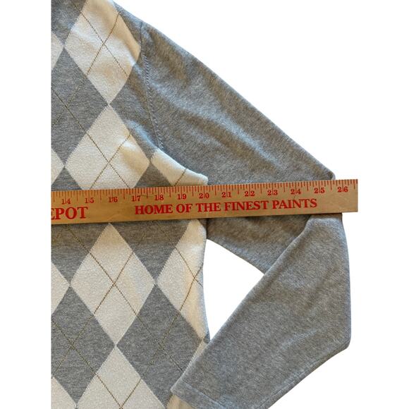 Tommy Hilfiger Sweater Gray White Argyle Diamond V-Neck Golf Preppy Womens XL - Picture 8 of 9